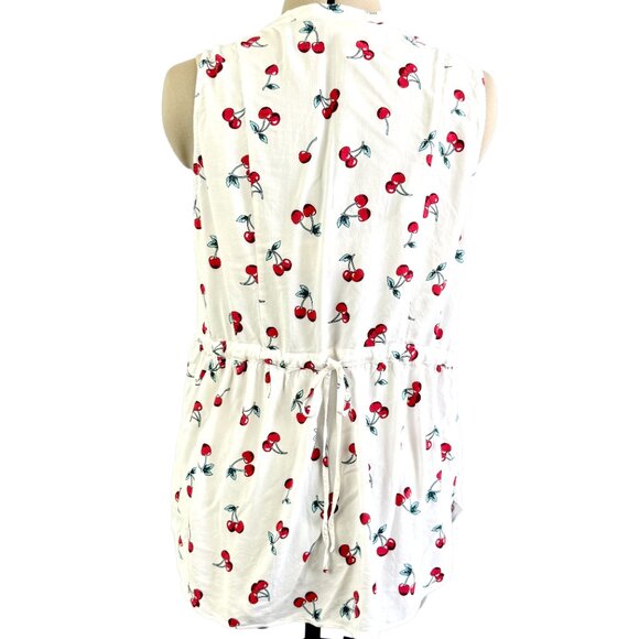 MODCLOTH Cherry Print Sleeveless Button-Up Top 1X – White Coquette Peplum Blouse - Picture 2 of 11